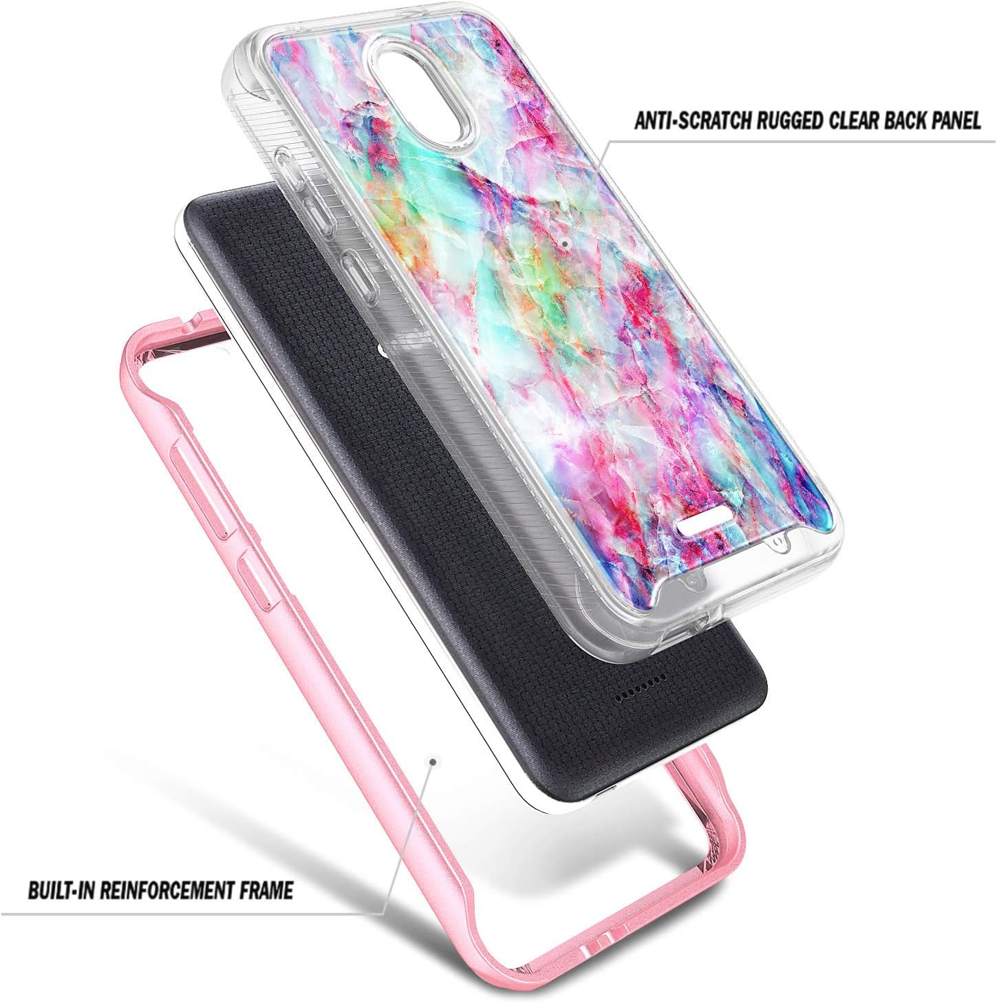 E-Began Case for BLU Wiko Ride (W-U300), Vision 2 (U304AC)/AT&T Radiant Core (U304A)/Cricket Icon with [Built-in Screen Protector], Full-Body Shockproof Protective Case Cover -Marble Design Fantasy