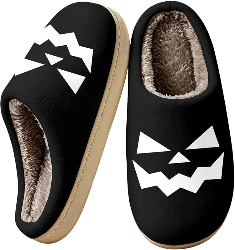 Generic Women’s Holloween Pumpkin Fuzzy Slippers Soft in Black