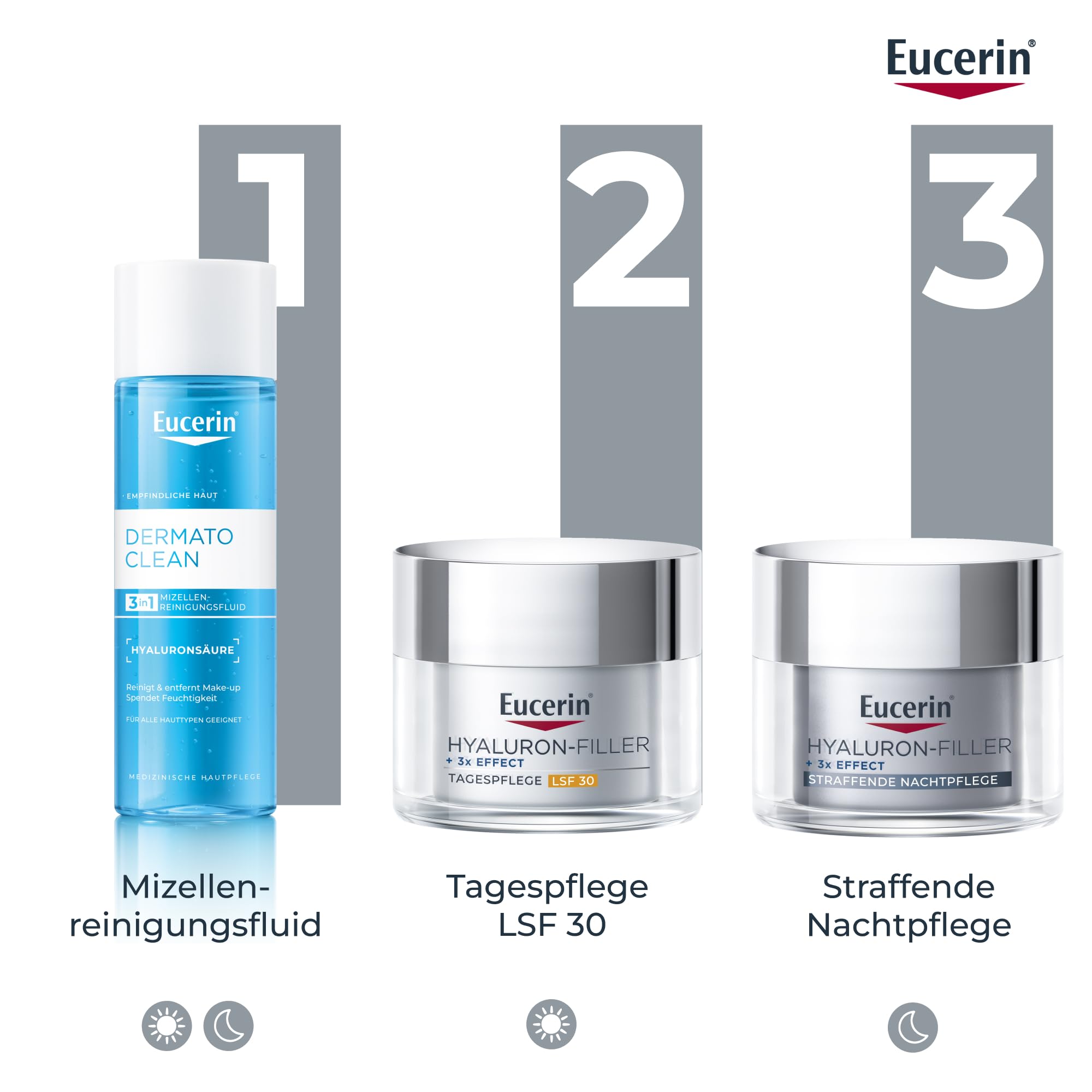 Eucerin Hyaluron-Filler + 3x Effect Gesichtspflege-Set | Anti-Aging Tagescreme mit Hyaluronsäure strafft die Haut & Nachtcreme mildert Falten und regeneriert die Haut über Nacht