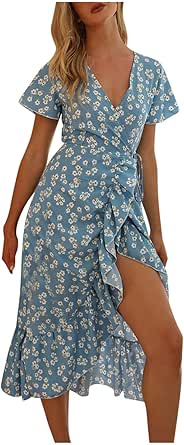 YEBIRAL Sommerkleid Damen 2025 - V-Ausschnitt Ärmellos Leichtes Strandkleid