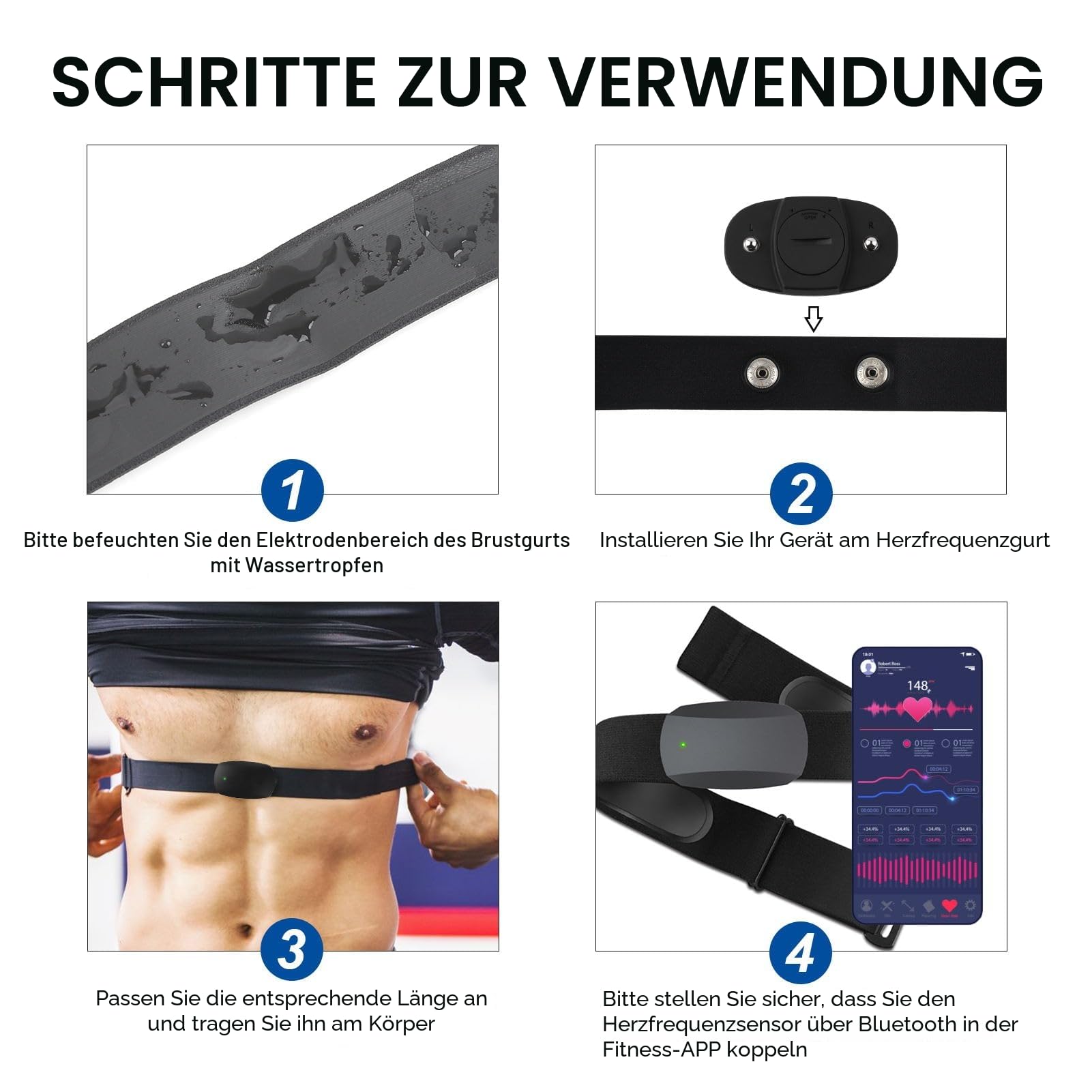 Cardio-Gürtel verstellbar (70 cm bis 105 cm) für Herzfrequenzsensor, Bluetooth Ant+ Cardio-Gürtel, kompatibel mit Garmin, Wahoo, Polar H10 H9, Coospo, Magene, Bryton, Livlov