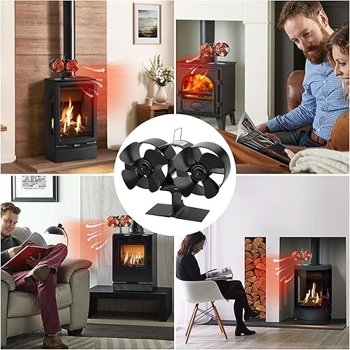 Miniatura 6 de Ventilador de estufa de leña, ventilador de chimenea con termómetro magnético, ventilador de estufa de 8 cuchillas, motores silenciosos, flujo de