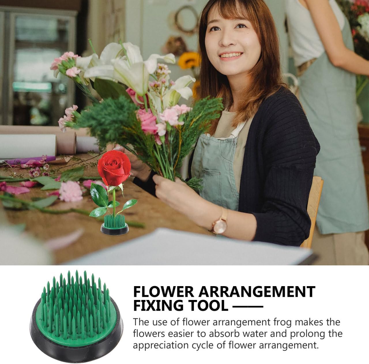 DOITOOL Round Floral Pin Frog Flower Holder 1.33X0.78X0.78In Floral Arrangement Fixing Tool with Rubber Base for Desktop Flower Arrangers and Crafting
