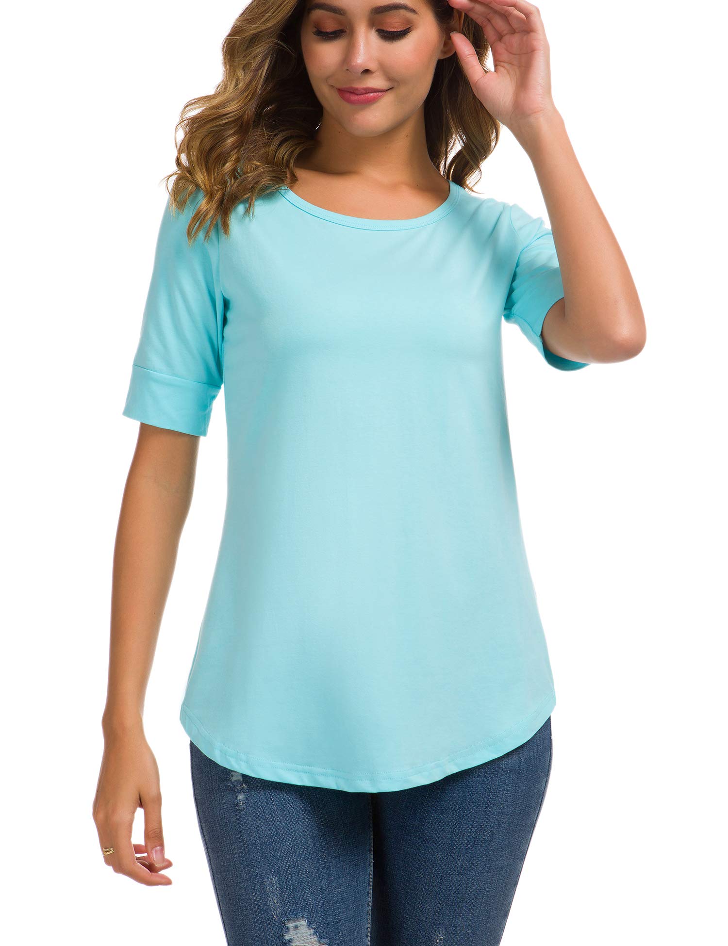 Womens Cotton Tops Summer Casual Fitted T Shirt Half Sleeve Tunic Comfy Tee