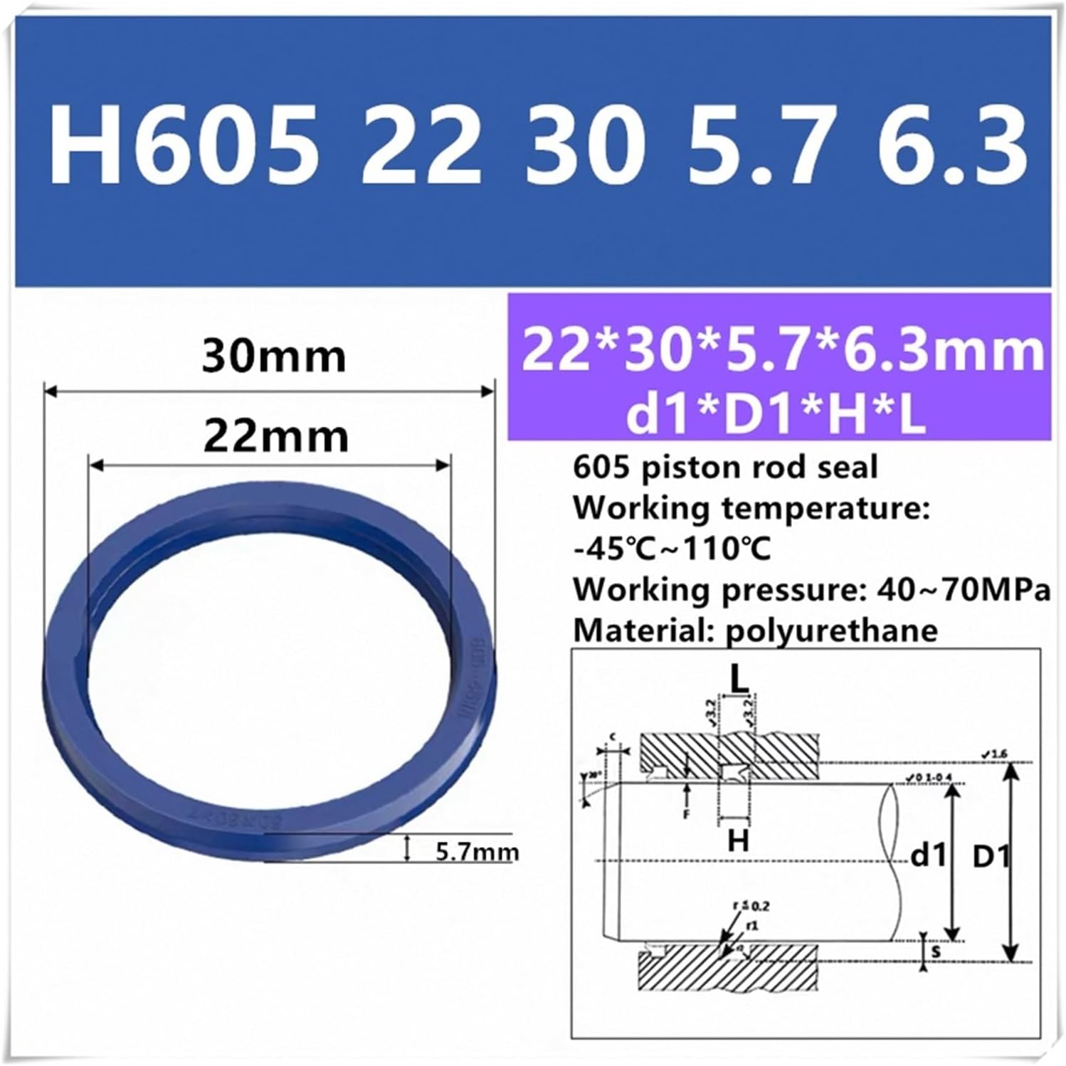 605 Series Hydraulic Oil Seal Ring, Piston Rod(H605 20 28 5,1 pcs)