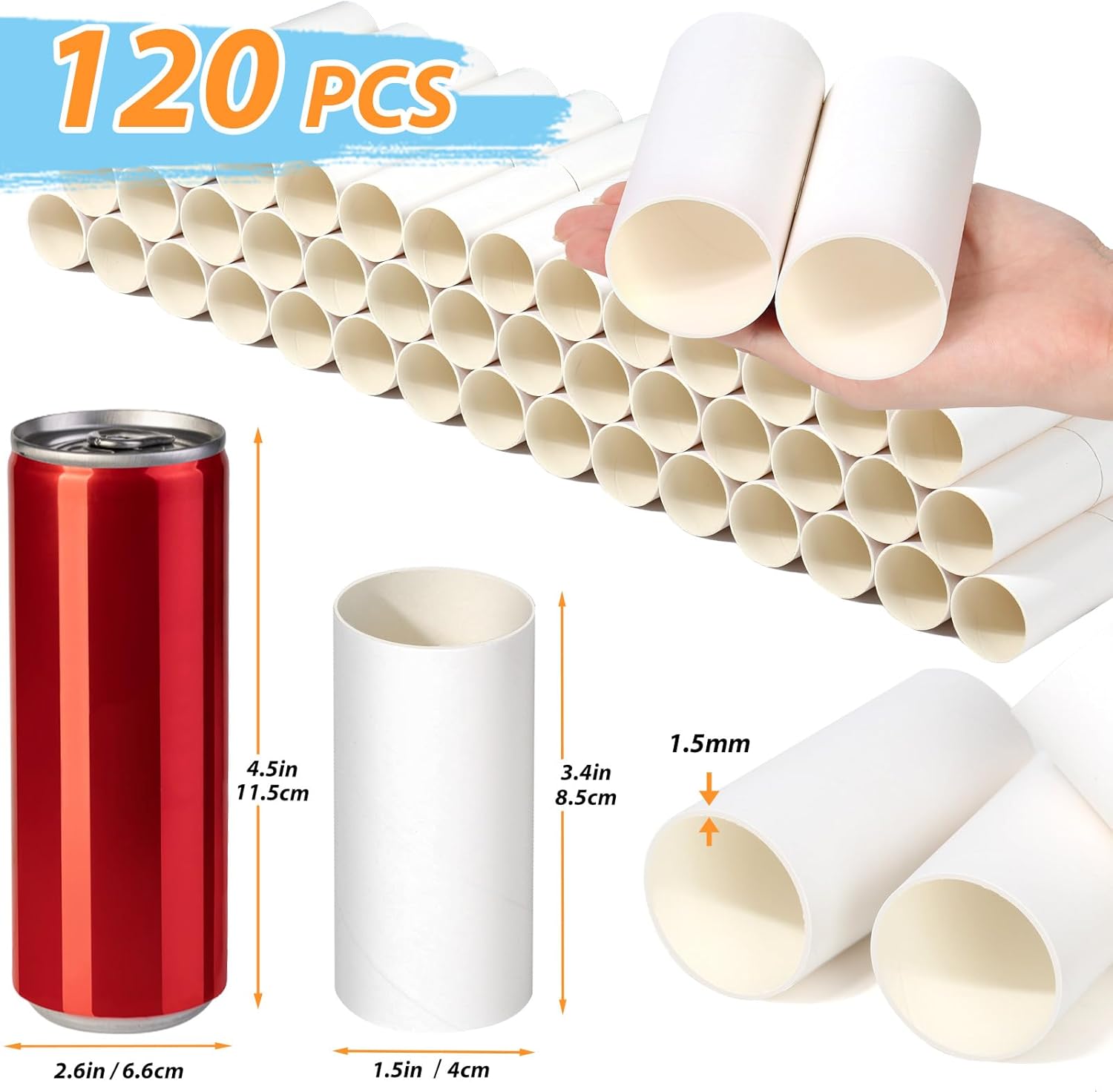 120 Pieces Cardboard Tubes for Crafts, White Kraft Toilet Paper Rolls for Crafts - 1.5 x 3.4 Inches Strong And Pressure-Resistant Tubes for Craft Supplies, Family DIY Art