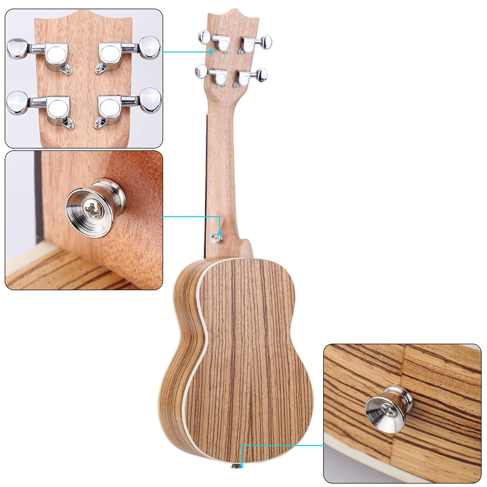 Studente Ukelele Zebrawood 21 "Acustico Ukulele 15 Fret 4 Corde Strumento Musicale A Corda Ukulele Hawaiano