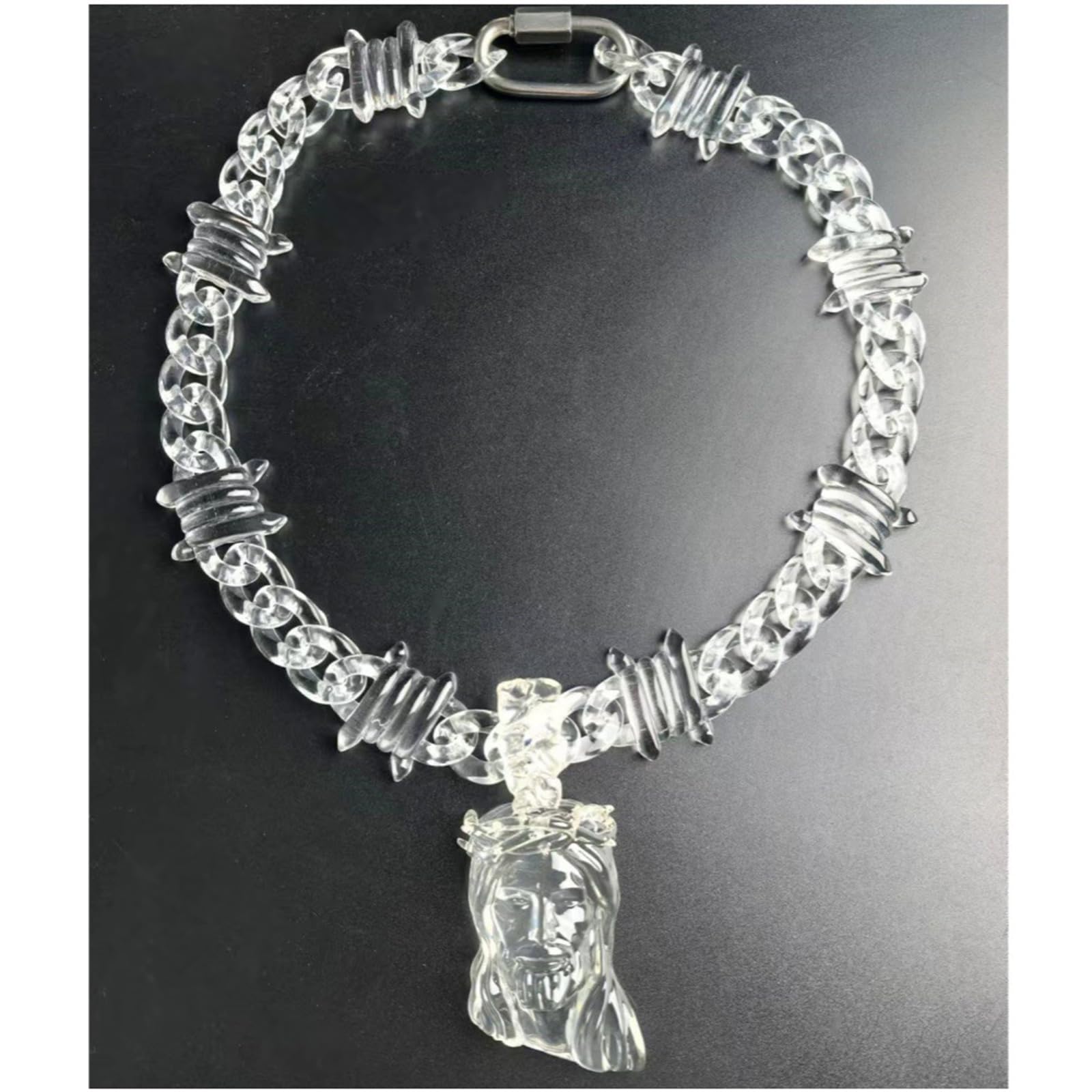 Collana girocollo in resina ovale vintage con clip esagerata con disegni ovali per feste e riunioni