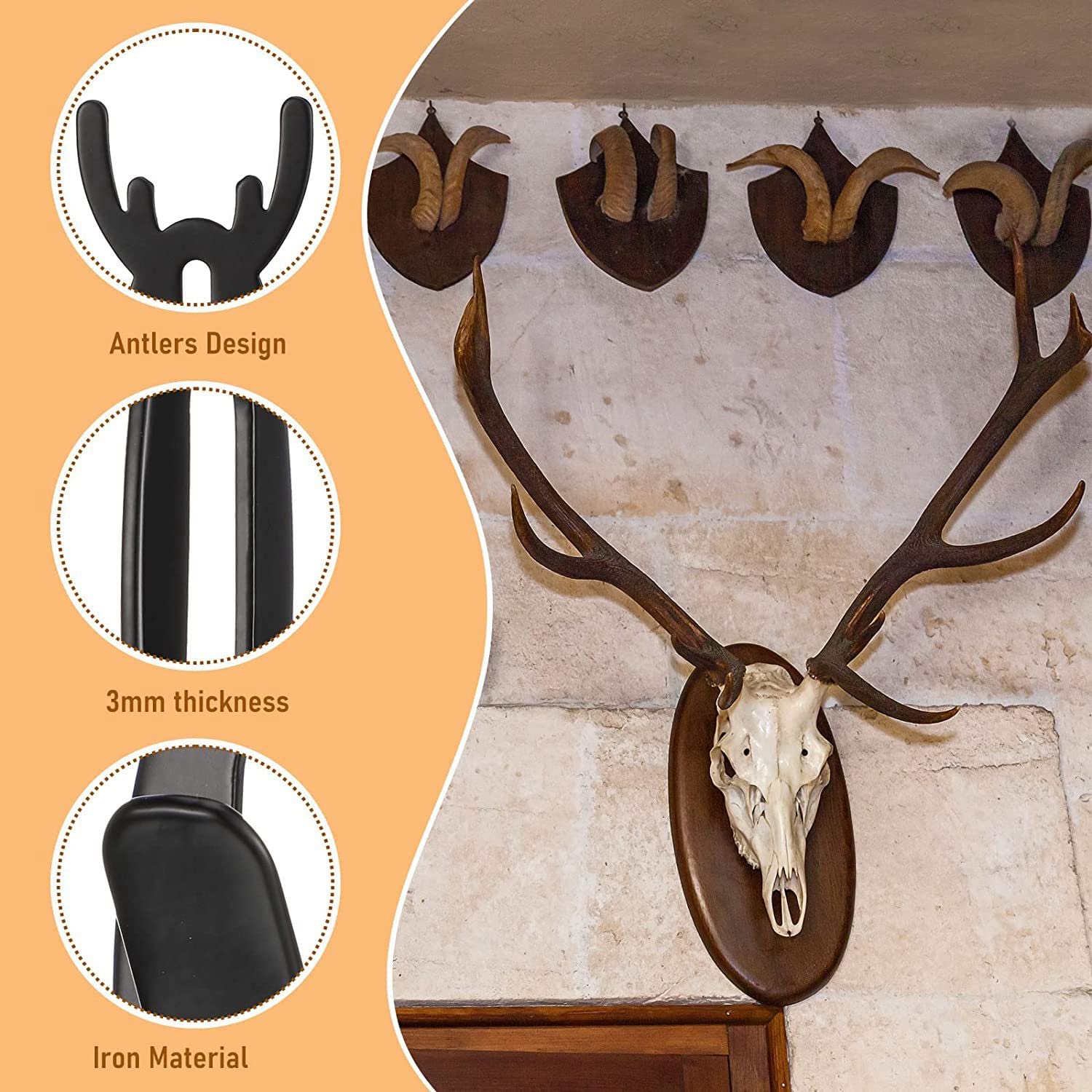 Hanger, Deer Montaggio Trofeo Europeo Supporto Per Trofei Skull Hooker  Little Hooker - Per Corna Di Cervo E Teschi Europei - Nero O Marrone  Espositore Teschi Caccia DIY Deer, image size:1500x1500