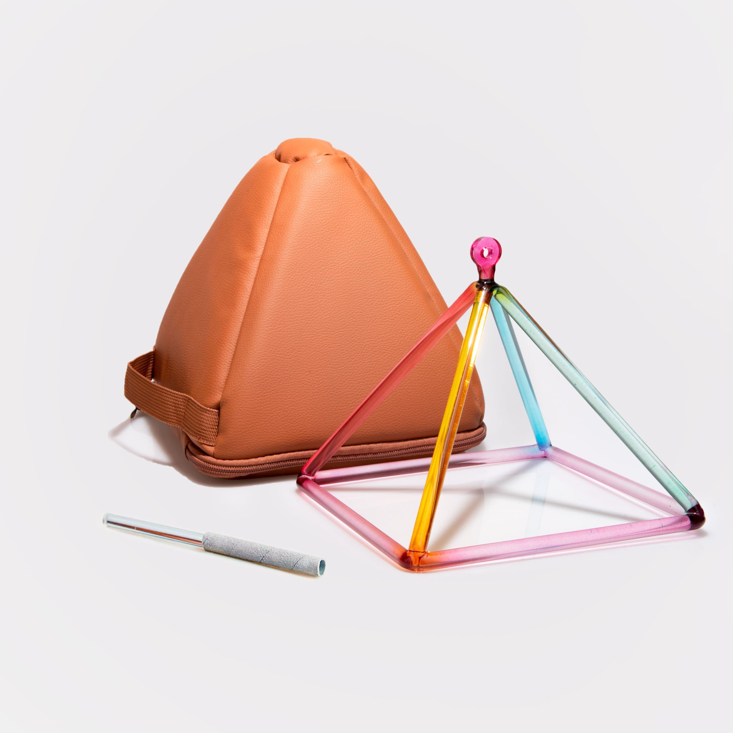 Rainbow Crystal Singing Pyramid 10 inch with Synthetic Leather Carrying Case and Quartz Suede Mallet