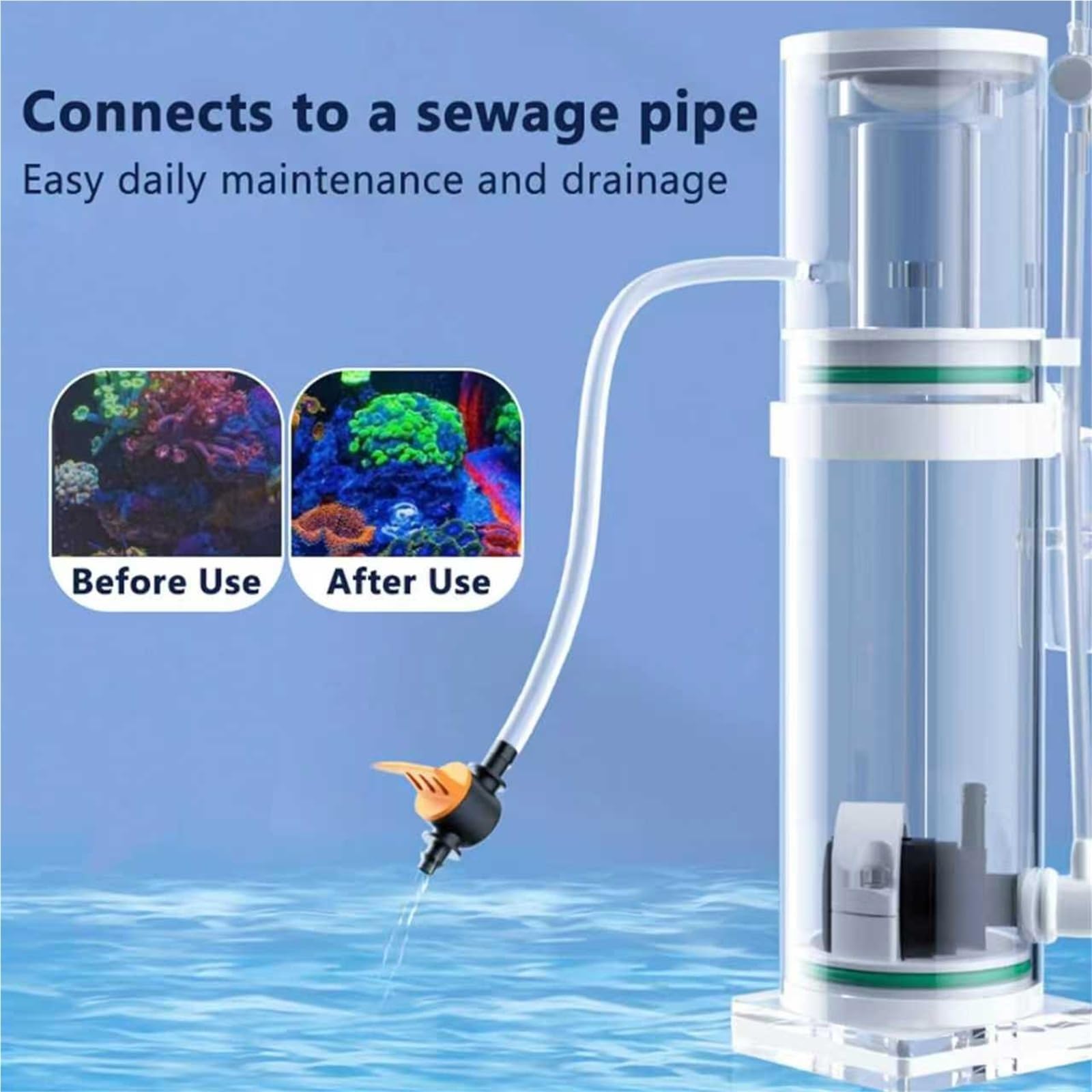 Skimmer de proteínas para acuarios de agua salada | Skimmer de superficie con tubo de aguas residuales | Herramienta de limpieza de filtro separador de recogida