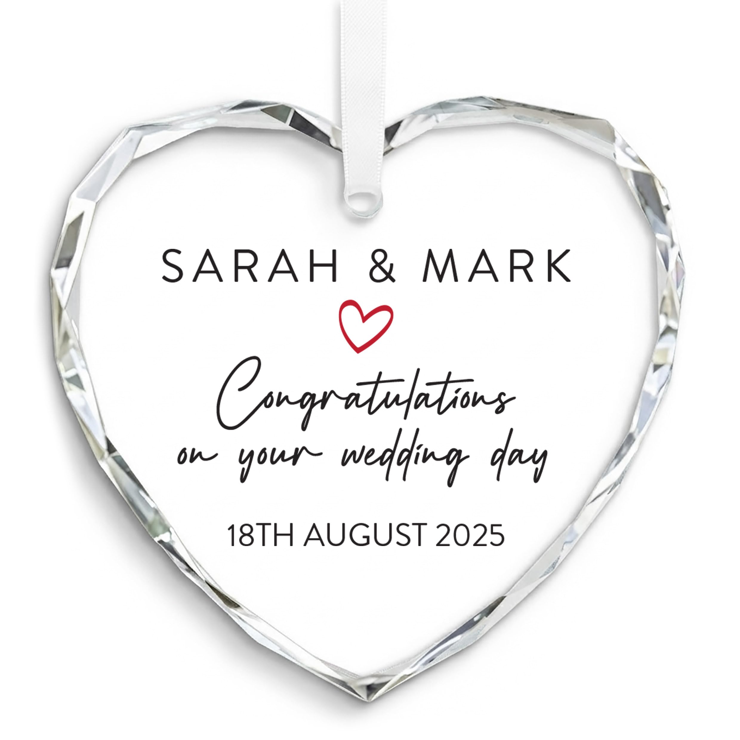 Beecreative Personalised Wedding Gifts For Bride and Groom - Crystal Glass Heart Decoration - Wedding Congratulations Gift For Husband and Wife - With Keepsake Gift Bag
