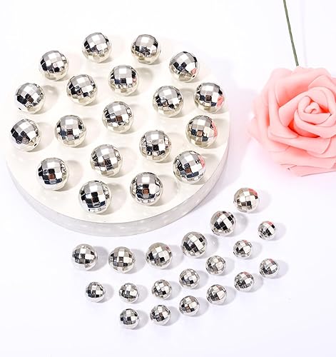 Miniatura 5 de 50 cuentas de bola de discoteca para hacer joyas, cuentas reflectantes de bola de espejo facetadas, dijes plateados de mini bola de discoteca