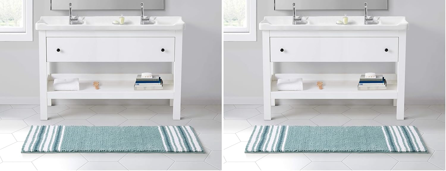 VCNY Home - Bath Mat, Durable Bath Rug with Non-Sllip Backing, Striped Home Decor (Aiden Light Grey, 24" x 60")