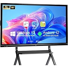 86&Prime; Smart Board, 4K UHD Touchscreen Interactive Whiteboard with Dual System, 8+256GB Digital Whiteboard Display for Classroom, Home and Business Office, Google EDLA Certified (Wall Mount Included)