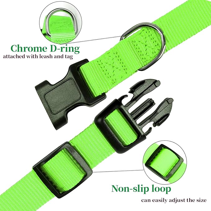 Collar para perro ajustable de nailon, verde, talla M/L miniatura 2