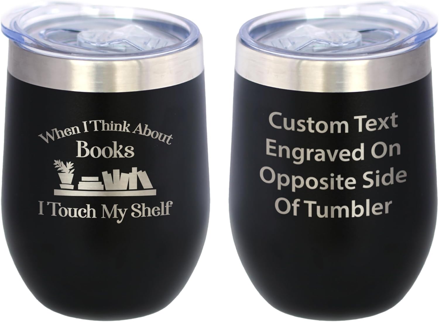 Touch My Shelf - Wine Tumbler with Sliding Lid - Stemless Stainless Steel Insulated Cup - Lovers of Reading & Books Outdoor Mug - Teal
