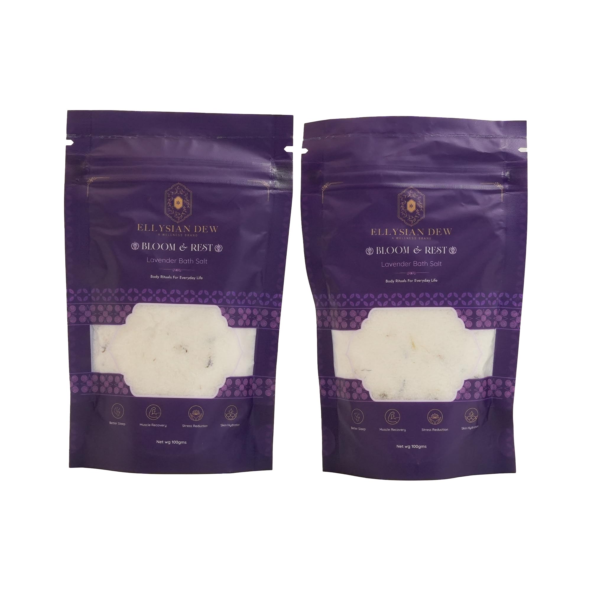 bloom & rest bath salt with lavender, relaxation & recovery, natural botanicals, 100 gm, pack of 2, bath salt
