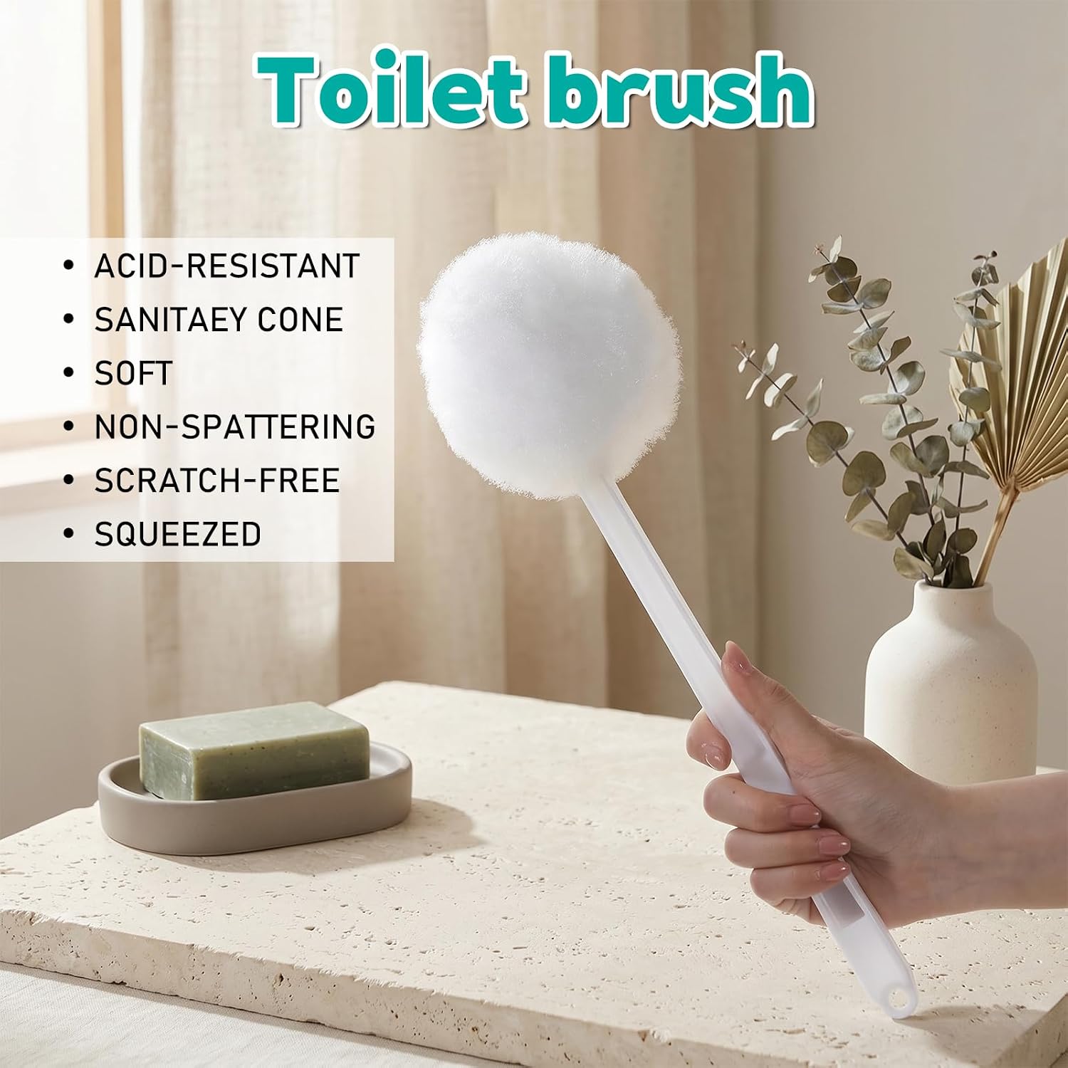 20 Pack Soft Toilet Bowl Brush with Long Plastic Handle 15 Inches Long Disposable Soft Swab Toilet Bowl Cleaners Mop, Toilet Brushes for Dead Corner Silk Scrubber for Toilet Bowls (White)