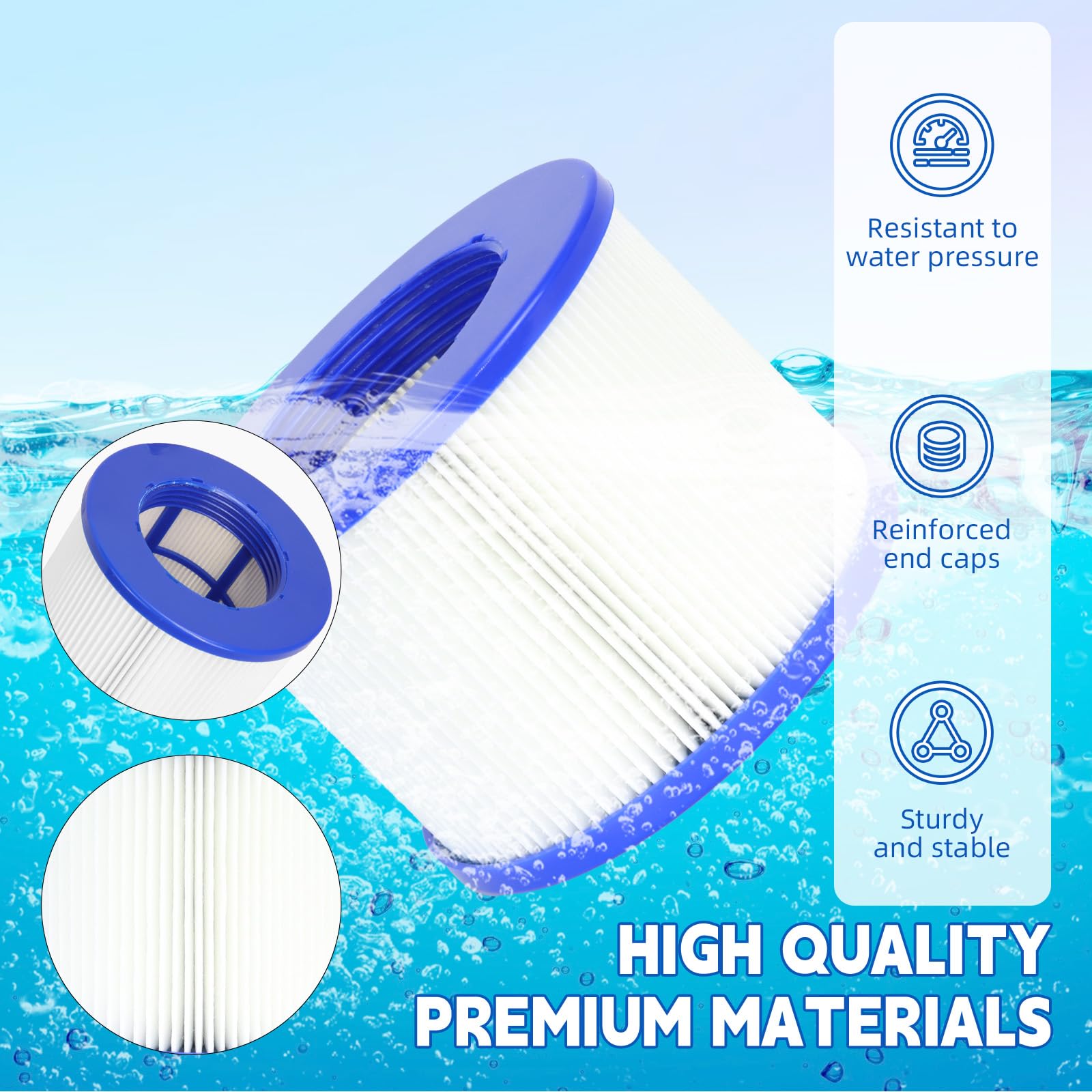 Cartucho de filtro de repuesto para bañera de hidromasaje, filtros de spa atornillados compatibles con todos los jacuzzis inflables RELXTIME, ALEKO, Wejoy, Aquaspa y otros spas (WV-SPA-8PCS)