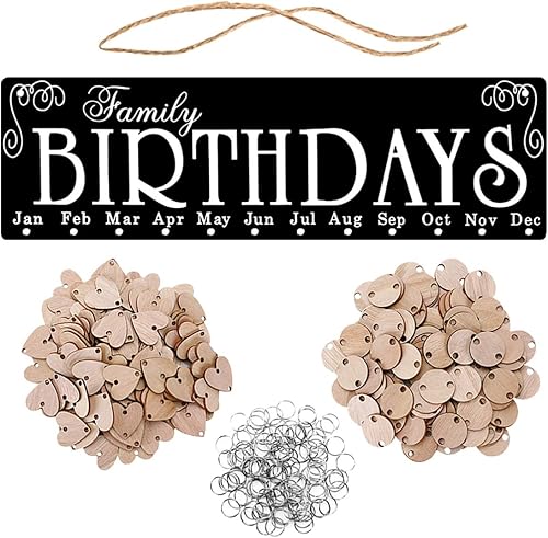 NUOBESTY Calendario de cumpleaños familiar para colgar en la pared, calendario de cumpleaños con etiquetas circulares de corazón, calendario de