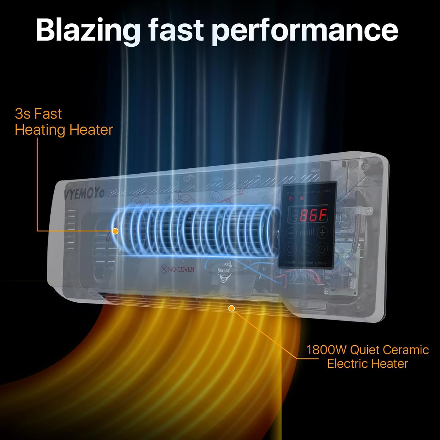 Wall Space Heater Electric Heaters for Indoor Use Large Room 1400w Fast Heating Heater for Office Bathroom Adjustable Thermostat Remote Control 6H Timer Overheat Protection Feature