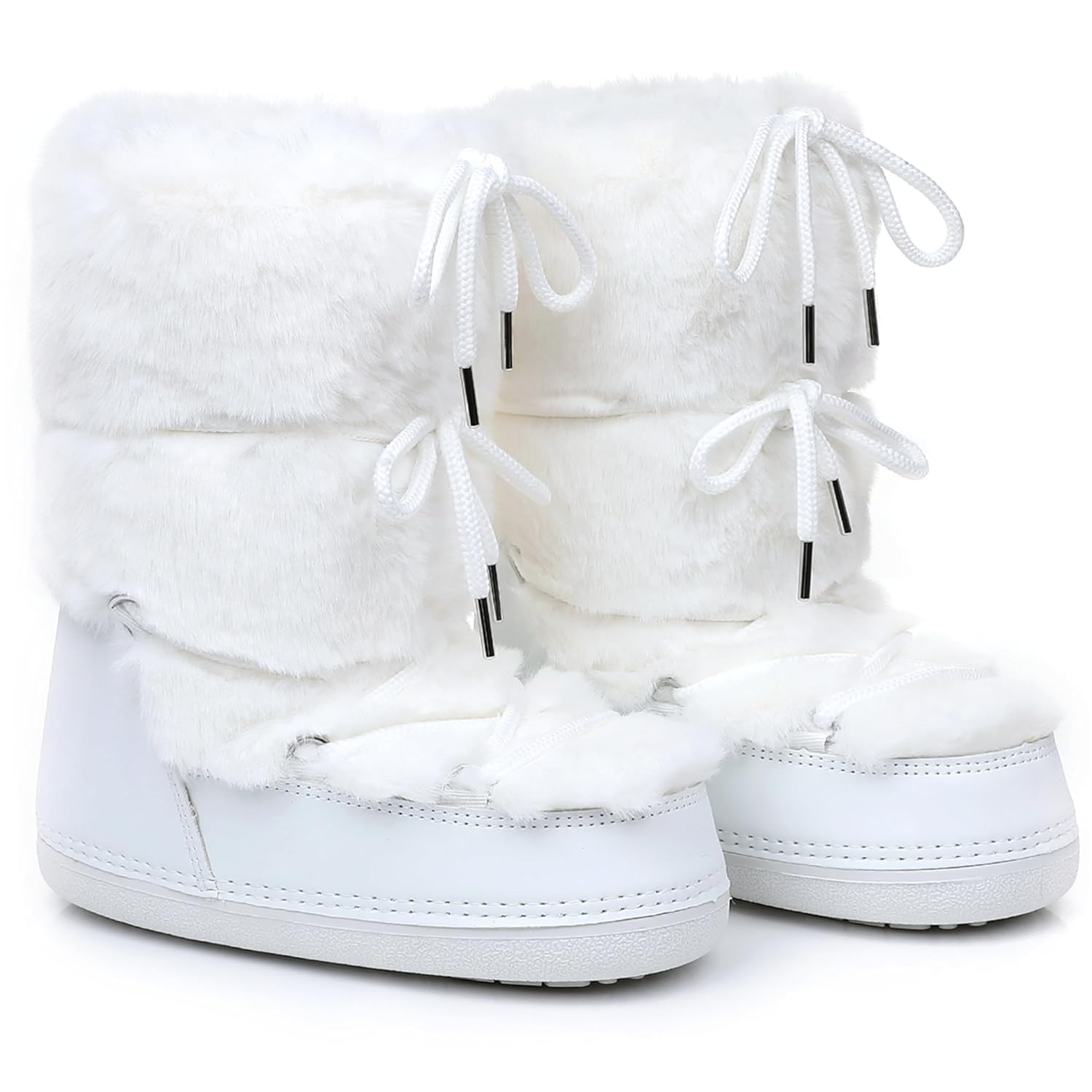 Faux Fur Snow Boots for Women Furry Fuzzy Fluffy Womens Boots Lace-up Winter Warm Fur Lined Mid-Calf Non-Slip