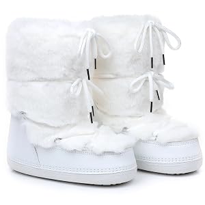 Faux Fur Snow Boots for Women Furry Fuzzy Fluffy Womens Boots Lace-up Winter Warm Fur Lined Mid-Calf Non-Slip
