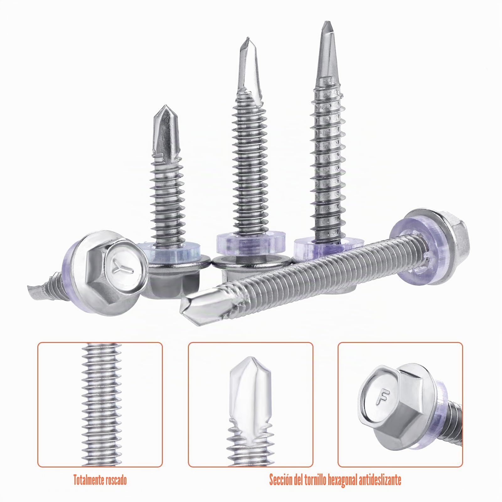 Gueenky 195 Piezas Tornillos Autotaladrantes Cabeza Hexagonal, 5,5 x 16-50mm Tornillos Autoperforantes Acero Inox Tornillos Autorroscantes, 7 Tamaños Tornillos Autotaladrantes Metal, con Llave de Vaso