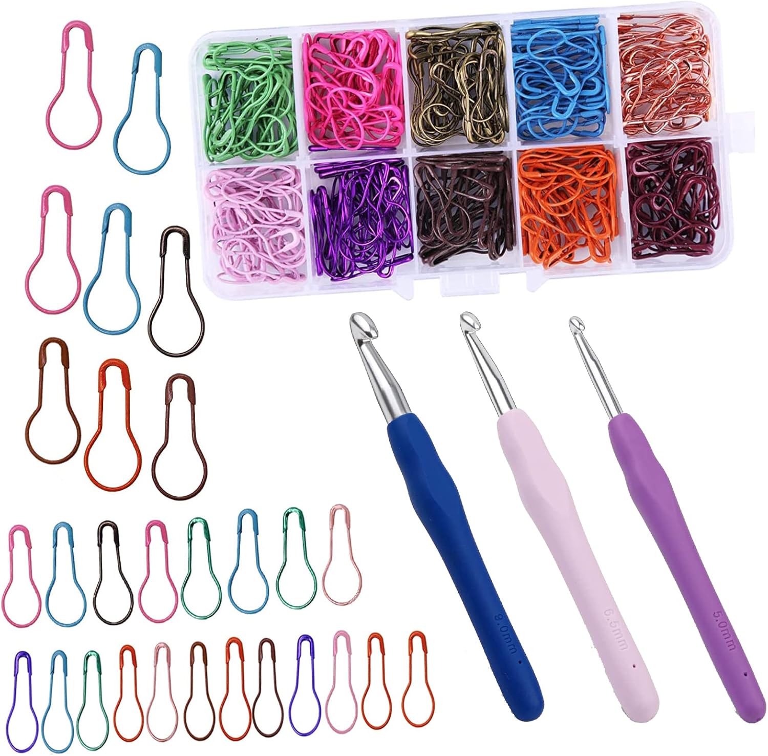 3 Sizes Crochet Hooks,300 Pieces Safety Bulb Pin,Ergonomic