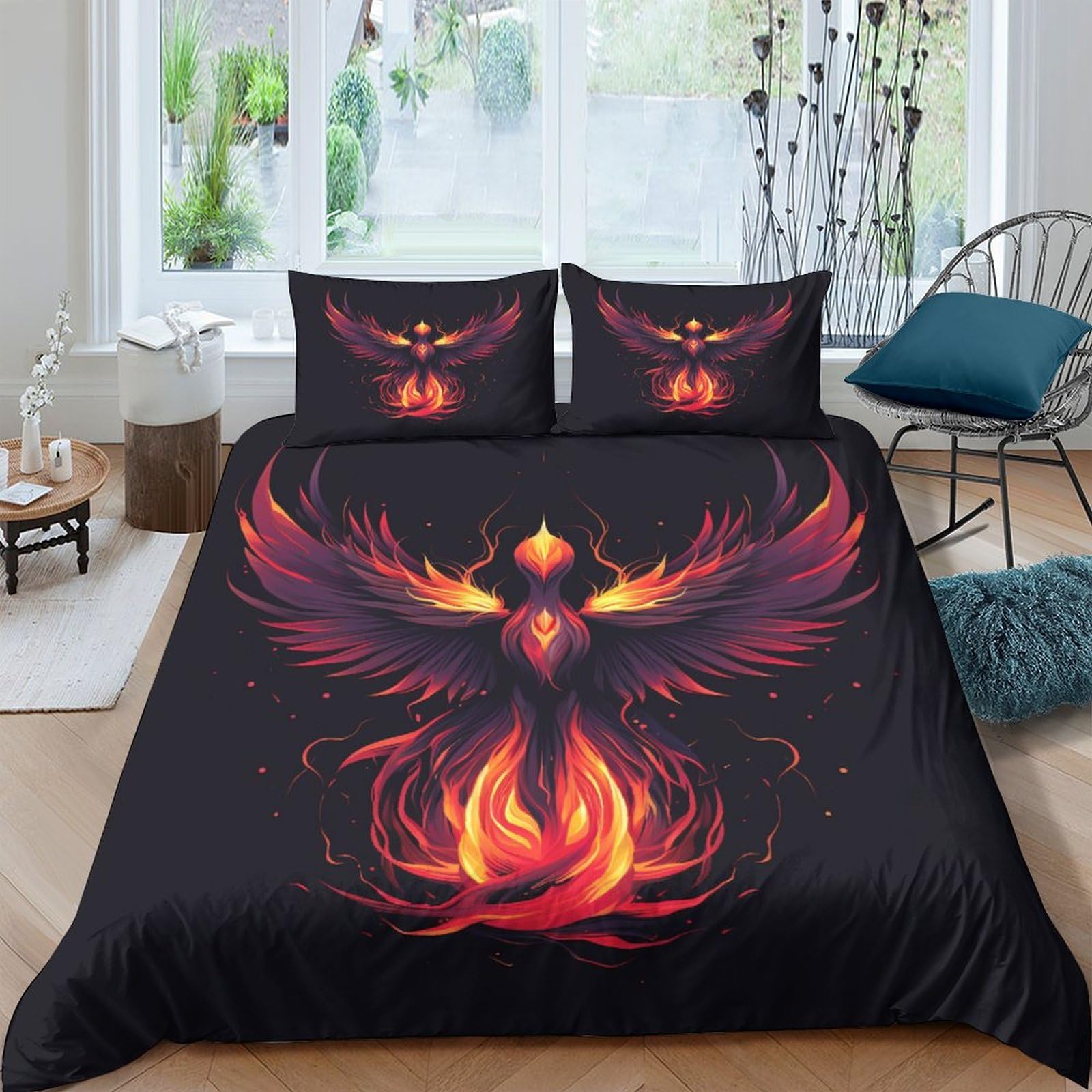 Housse de couette phénix 200x200 cm avec 2 taies d'oreiller zippées pour lit double