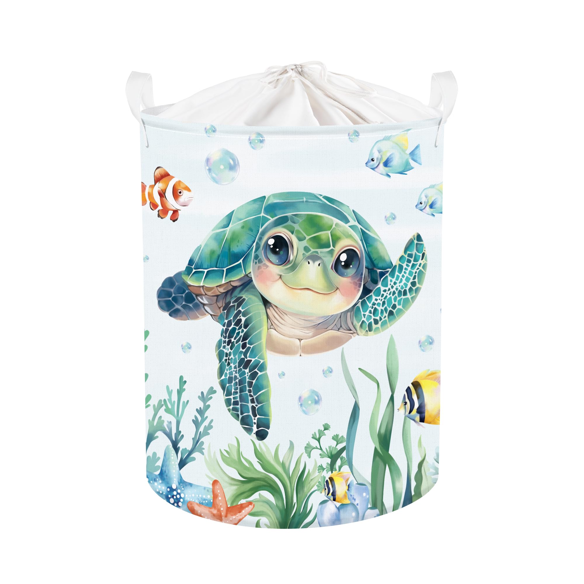 Clastyle Ceste Biancheria Bambini Mare Tartaruga Verde per Ragazzo Ragazza Cestino Portaoggetti Giocattoli Pieghevole Vestiti Giocattolo con Manici per Bagno Cameretta, Tartaruga marina, 36x45 cm