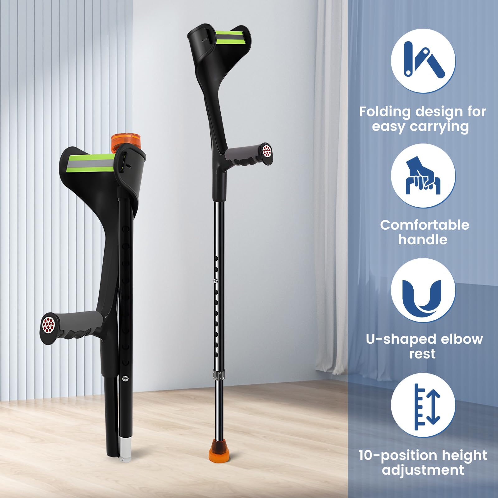 Muletas de codo ligeras y ajustables para adultos, muletas de agarre ergonómico con mango cómodo, diseño duradero para apoyo de movilidad (1 unidad)