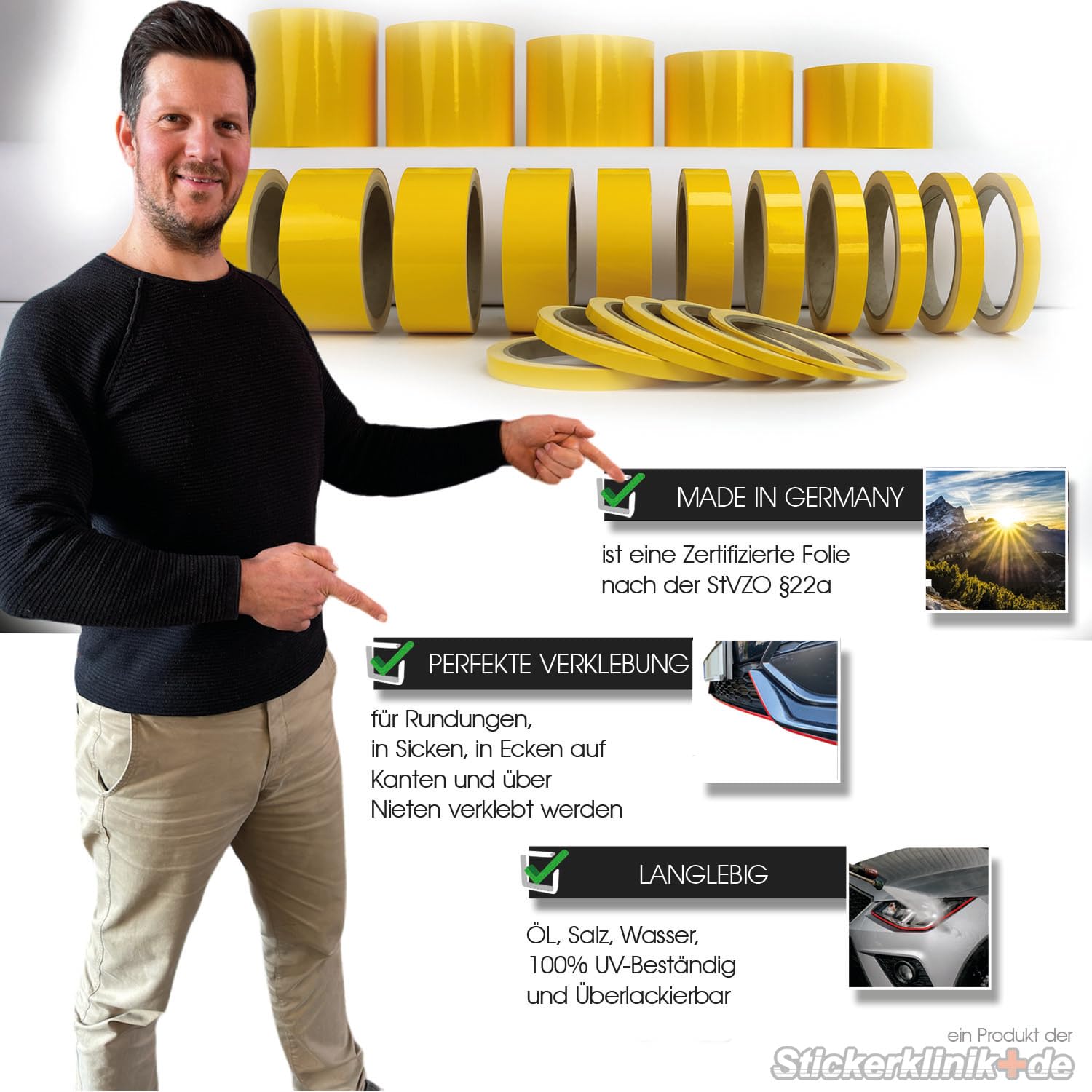Auto Zierstreifen Folie Gelb Glänzend Folienstreifen Autodekor Folie Yellow Shiny Pinstripes Boot Basteln Modelbau (70 mm)