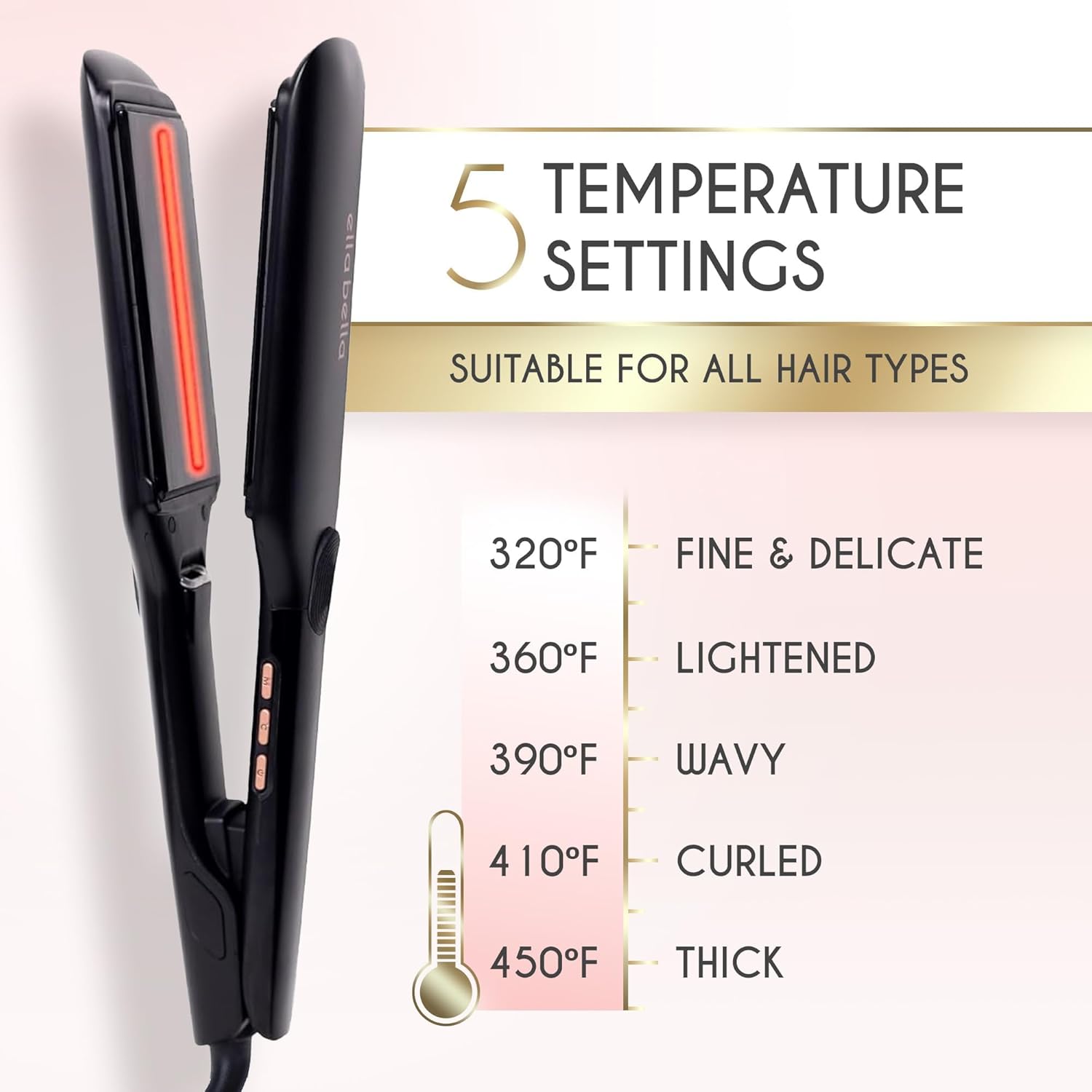 ELLA BELLA® Titanium Flat Iron Hair Straightener (with Infrared) • Professional Straightening Iron • Digital Display to Accurately Control Temperature • As Featured in Good Housekeeping - Image 5
