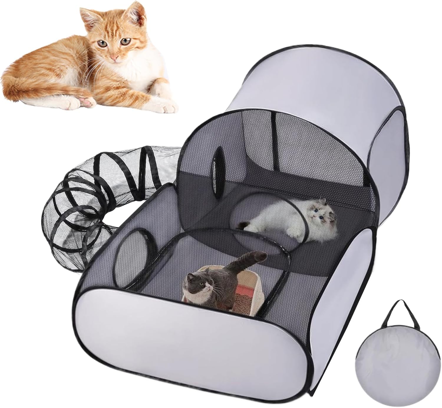 Cat Play Pen - Pet with Surround Tunnel,Cat Enclosure Tent for Small Animals | Foldable Enclosure House Interactive Toys, Exercise Playground for Kitten, Puppy, Small Animals Travel