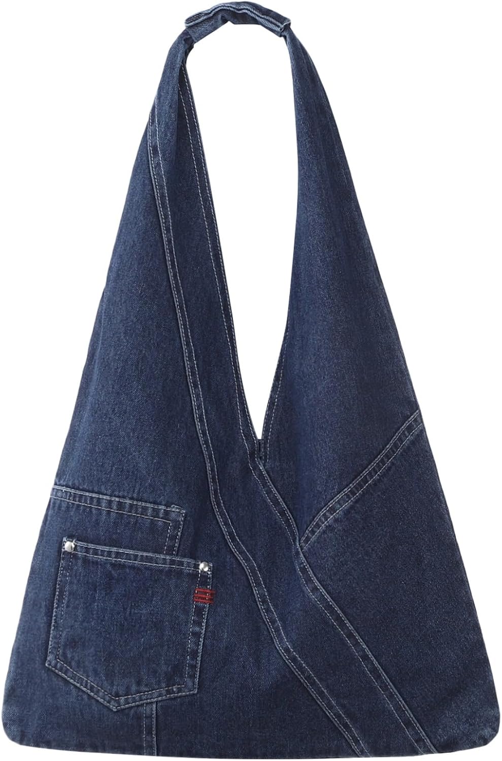 Denim Hobo Bag for Women, Large Jean Shoulder Tote with Soft Slouchy Shape, Casual Everyday Denim Purse with Front Pocket for Work Shopping Travel Daily Carry