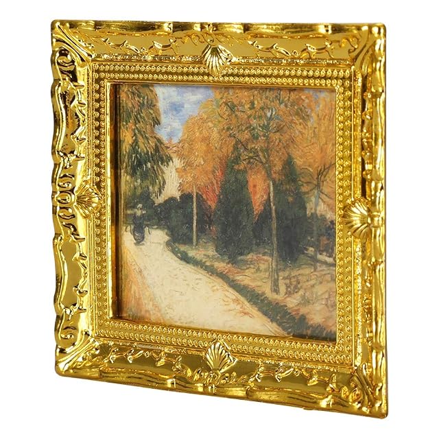 Foto 8 de 8 de Casa de muñecas Pintura al óleo, MAGT 1:12 Casa de muñecas en Miniatura Marco Dorado Imagen de Pared…