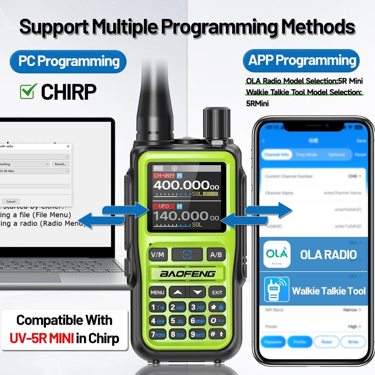 Baofeng UV-5R Mini Ham Radio Long Range Handheld Rechargeable Walkie Talkies for Adults APP Programming NOAA Weather UV5R 5RM Two Way Radio with Earpiece USB-C Charger for Survival Hunting,2Pack
