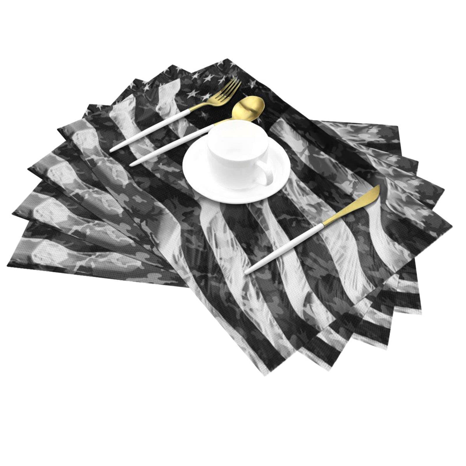 Set di 6 tovagliette mimetiche in vinile isolate con bandiera americana 30,5 x 45,7 cm, per tavolo da pranzo, festa in casa