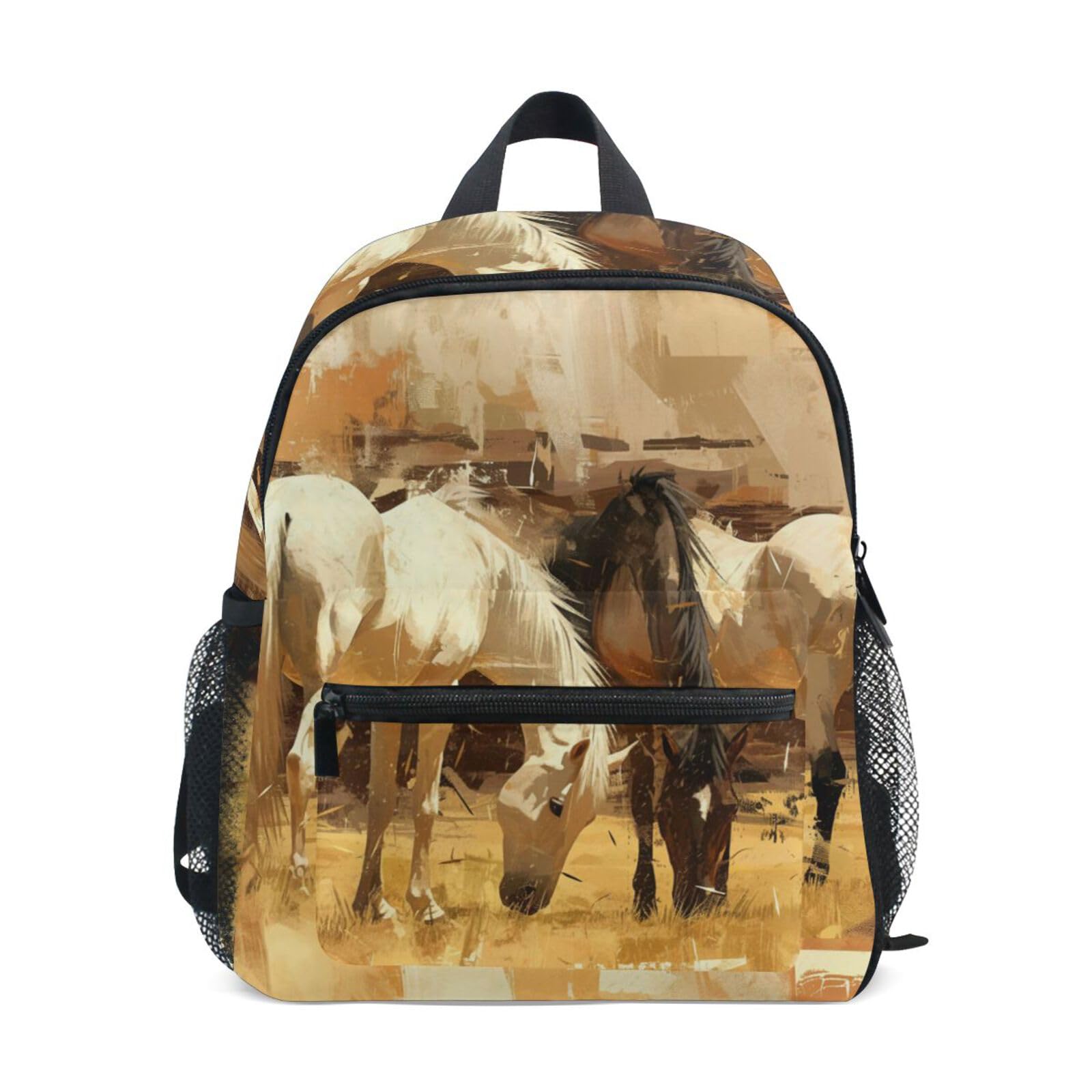 Wzzzsun Arte Vintage Caballo Animal Mochila Infantil Niño y Niña Kindergarten Bolsa Escolar Mochilas Infantiles con Correa 3-6 Años de Viaje