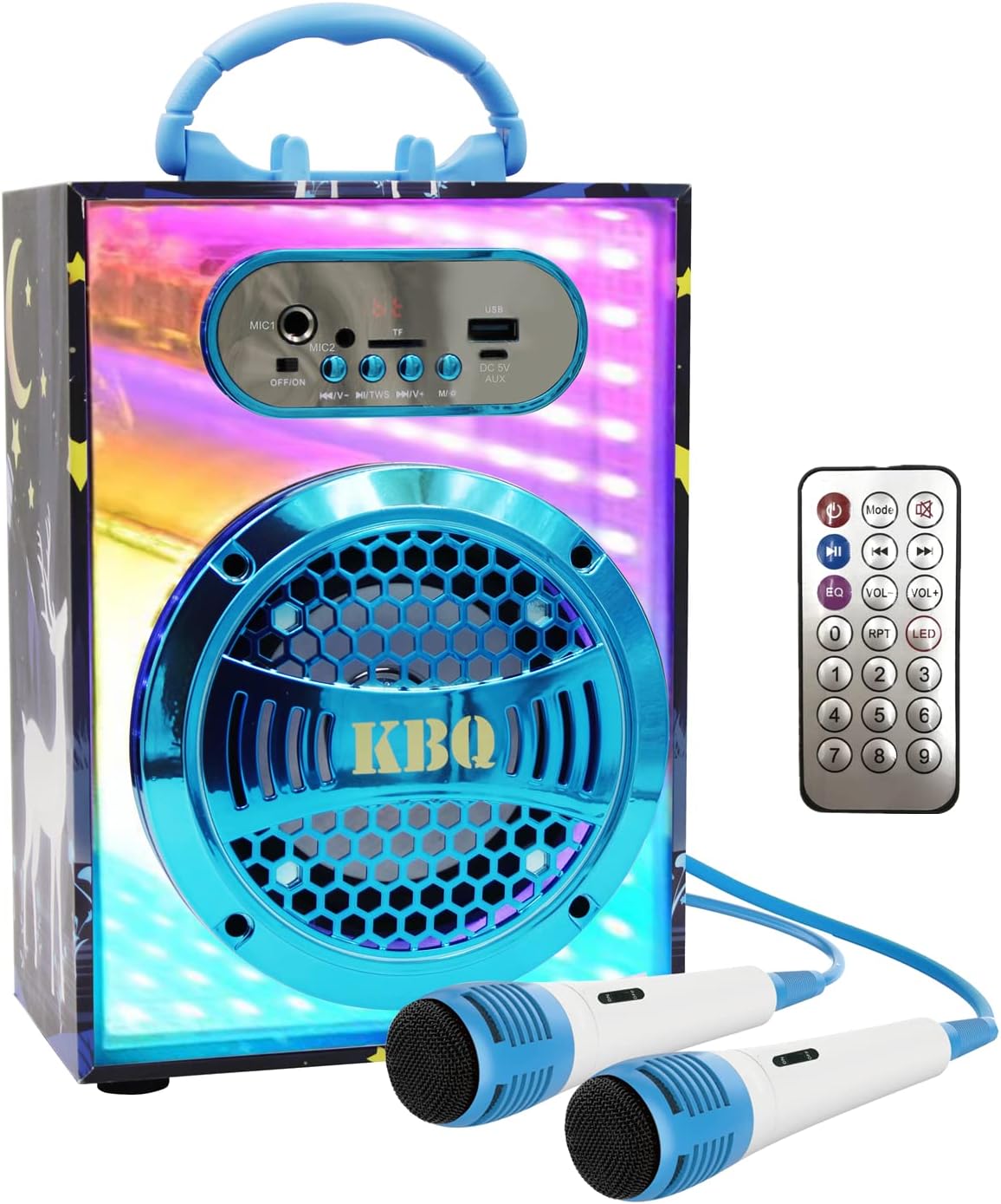 KBQ Bluetooth Karaoke Machine with 2 Microphones for Kids, Portable Kids Wireless Karaoke Speaker Player Home Karaoke System for Children and Adults (Blue)