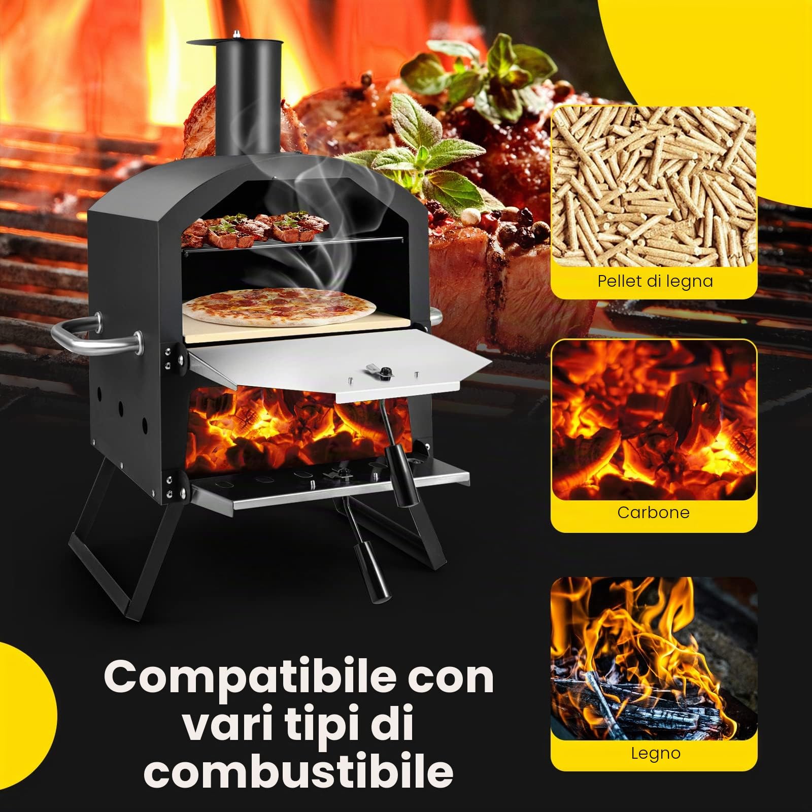 FANTASK Forno per pizza a 2 strati con pietra, griglia, pala e copertura impermeabile