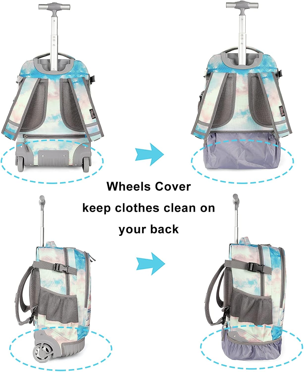 Tilami Rolling Backpack 19 inch with Lunch Bag Wheeled Laptop Backpack (Seaside) : Electronics