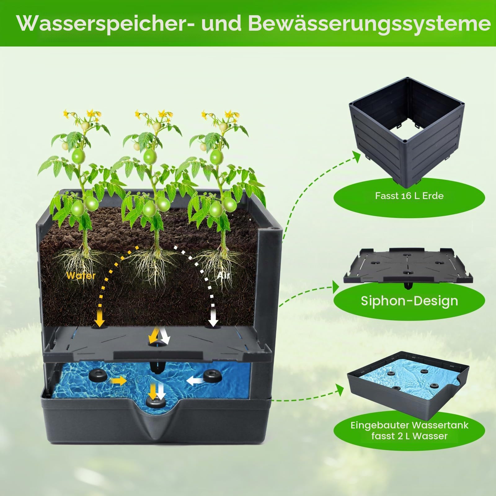 Erhöhte Pflanzkasten & Tomatenkäfig mit Rankgitter, selbstbewässernd, Tomatenstützen für kletternde Gemüsepflanzen – Geeignet für Terrassen, Gewächshäuser, Innen- & Außenbereich (2 Stück)