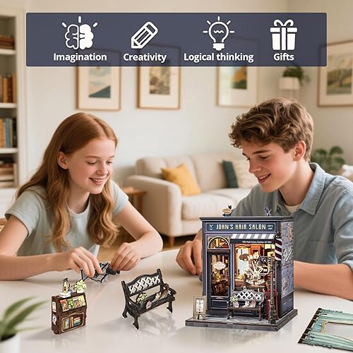 Miniatura 27 de Cutefun Kit de rincón de libros, kit de casa de muñecas en miniatura, kits de rincón de libros para adultos, sujetalibros con luz LED para Cuerdas