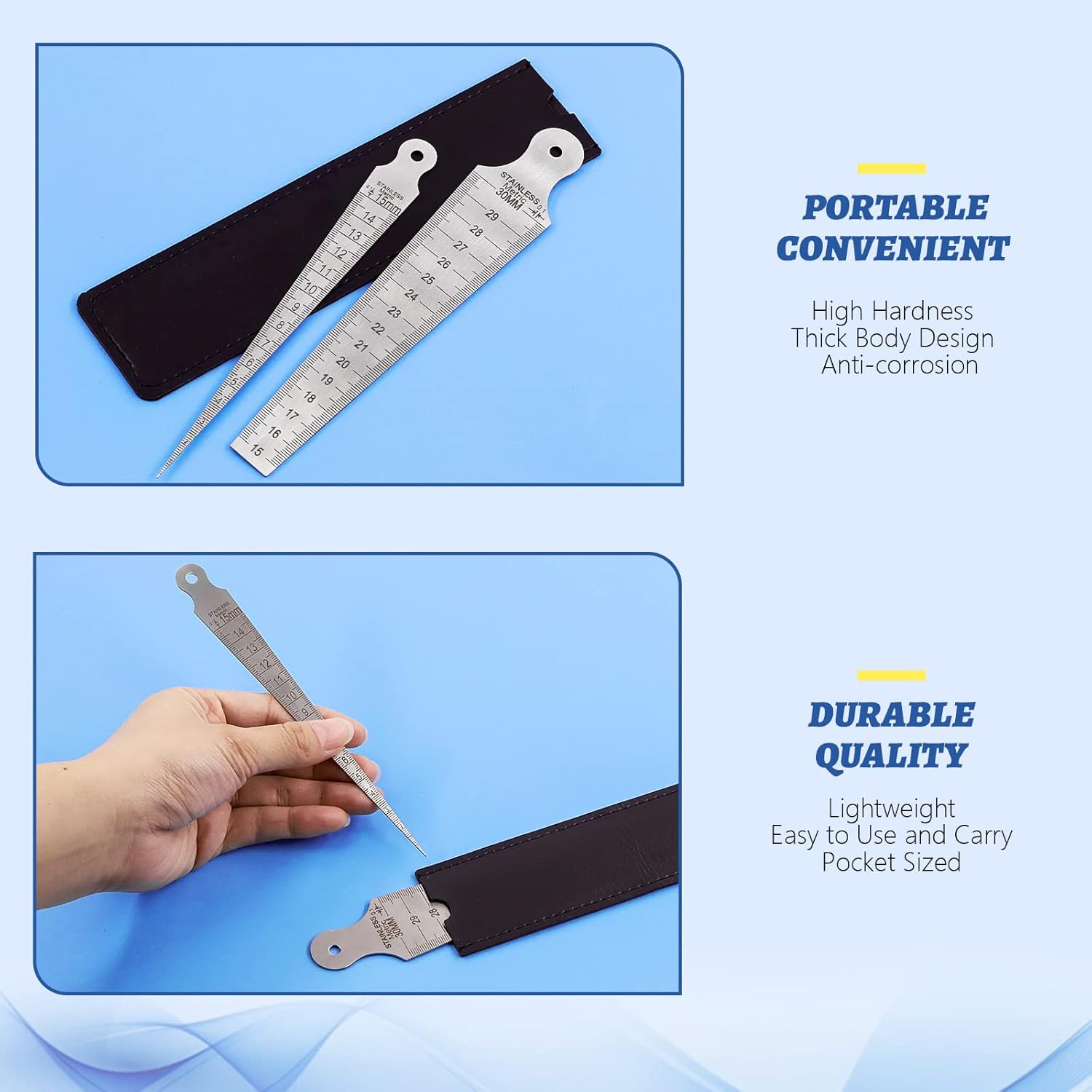 Glarks 3Pcs Inch & Metric Taper Gage Set 1-15mm(1/32-5/8inch), 15-30mm(5/8-1-3/16inch), 30-45mm(1-3/16-1-3/4inch) Stainless Steel Gap Hole Taper Welding Gauge for Measuring Cylindrical Bores