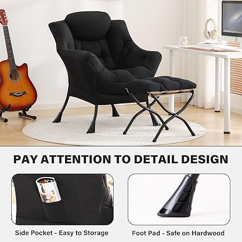 Miniatura 5 de Tiita - Sillón reclinable con otomana, grande, moderno, silla de ocio, de lectura, con reposapiés, para dormitorio, sala de estar, dormitorios,