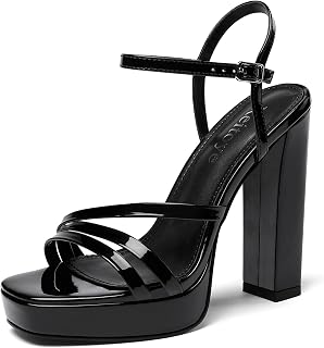 Women's Open Toe Platform Heeled Sandals Chunky Heel Ankle Strap Party High Heels