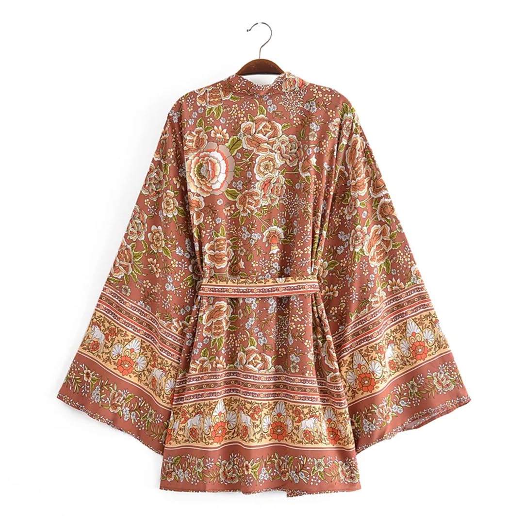 Disimlarl Abito da donna con maniche a pipistrello, stile bohémien, kimono, scollo a V, corto, copricostume bikini